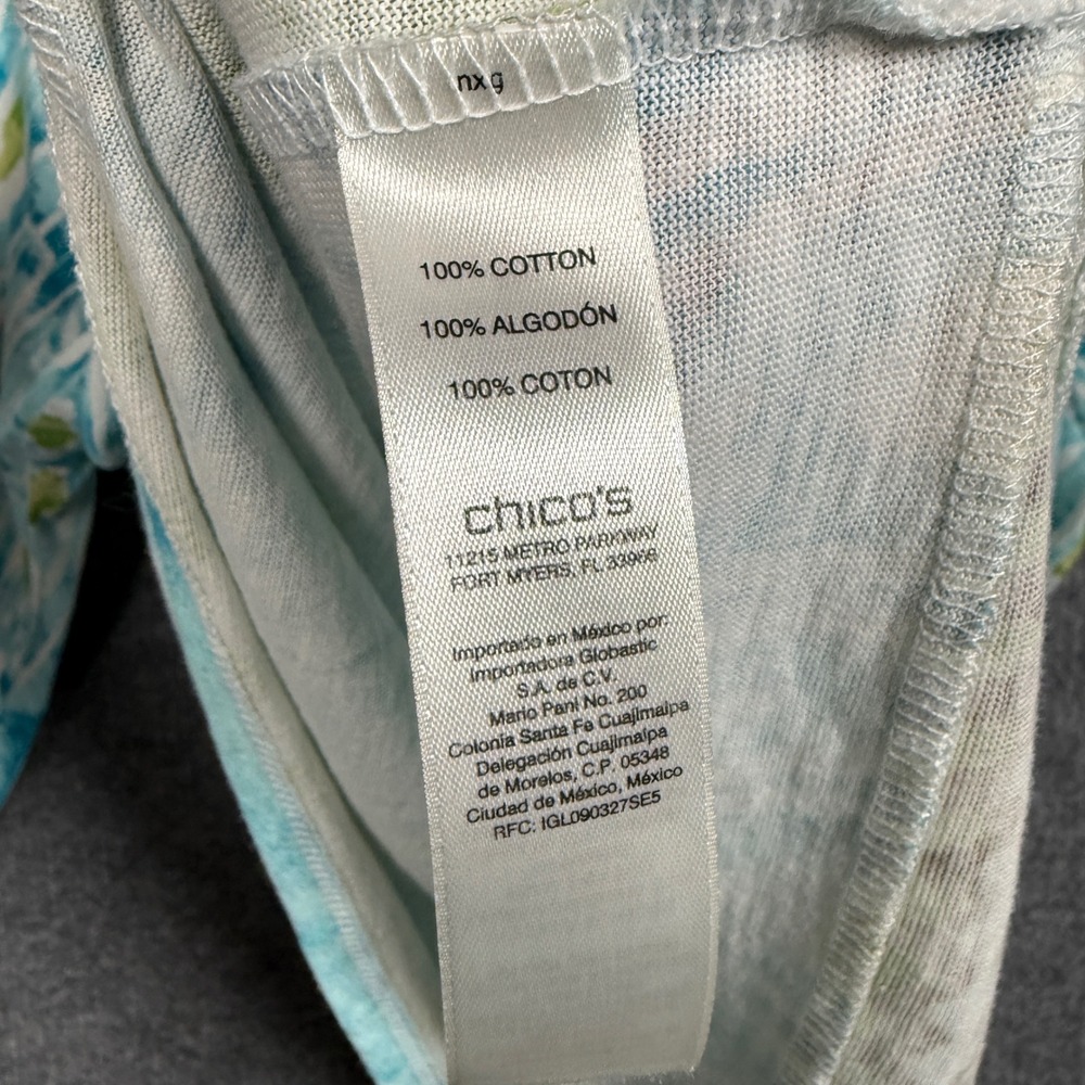 Chico's 4 US XXL Boho Peasant Top Blouse Blue Cotton Abstract Print Lace Up Tie - Picture 6 of 8
